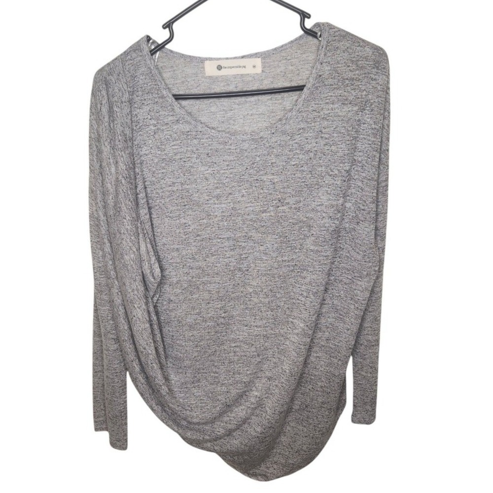 the impeccable pig Gray Melange Draped Long Sleeve Top Womens Size Medium‎